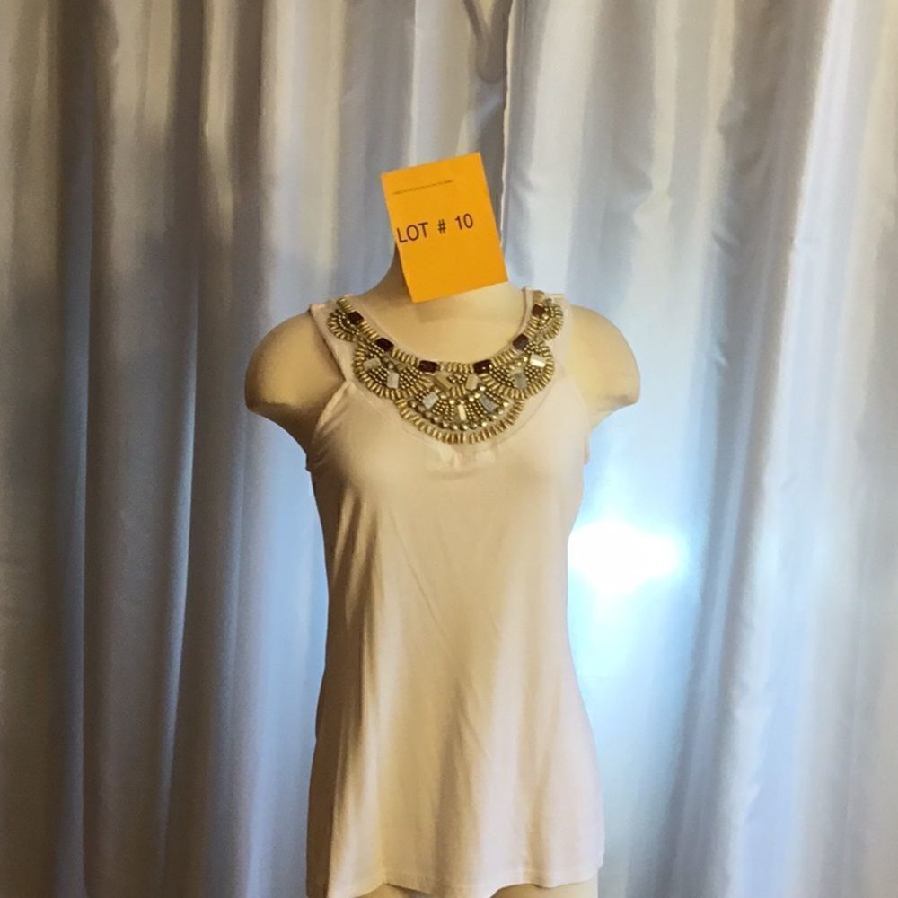 Beaded front tank in cream in size medium